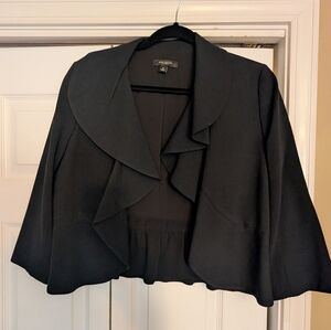 Ann Taylor Black Suit Jacket Cropped Sleeve Ruffle Hem